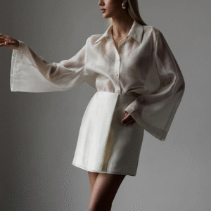 Beige Transparent Button Up Long Sleeve Shirt Fashion New Styles Summer Women's Blouses Shirts Elegant And Sexy