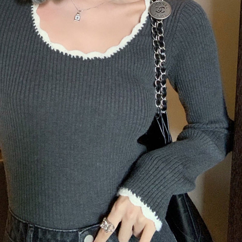 Female Casual Knitted Top Spring and Autumn Color Blocked Long-Sleeved Basic Knitwear Women's O-Neck Pullover Sweater - Image 3