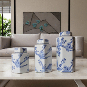 Blue White Porcelain Ceramic Jar Chinese Style Vase for Soft-Fitting Ornaments for Home Living Room